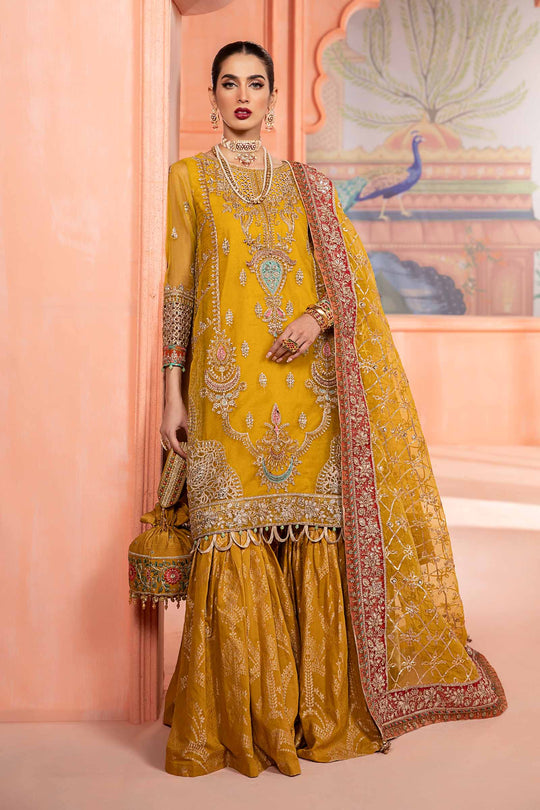 3 Piece Embroidered Organza Suit EA24-28-Yellow